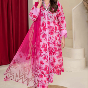 Three-Piece Digital Printed Lawn & Chiffon Suit – Modern & Trendy