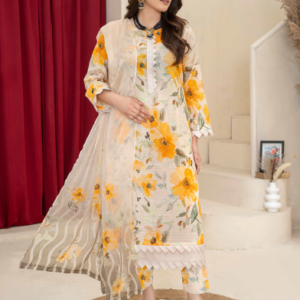 Three-Piece Digital Printed Lawn & Chiffon Suit – Modern & Trendy