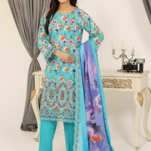 Three-Piece Lawn Digital Printed & Embroidered Suit